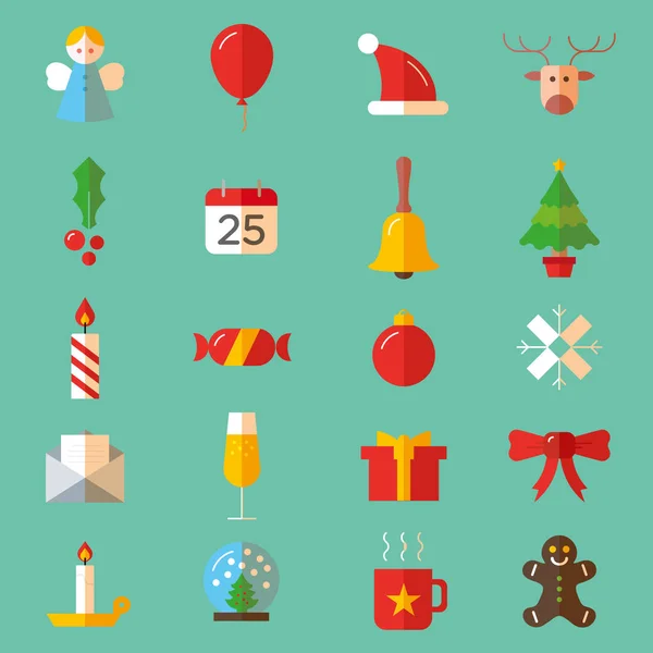 Conjunto de iconos de colores de Navidad plana — Archivo Imágenes Vectoriales