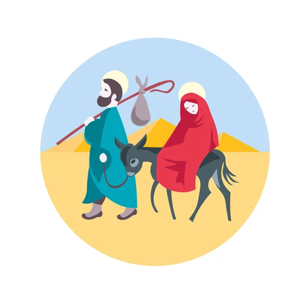 Maria och Josef fly till Egypten Födelsekyrkan Jesus Illustration — Stock vektor