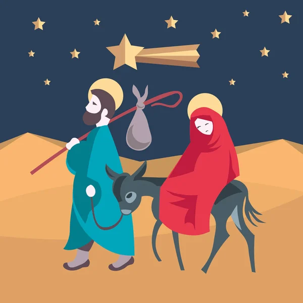 마리아와 요셉이 이집트 성탄절 예 수 그림에 도망 — 스톡 벡터
