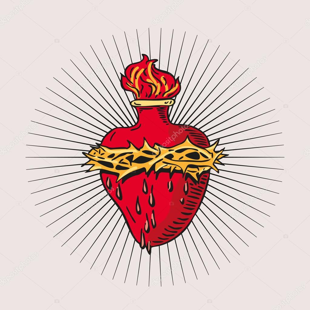 Immaculate Heart of Blessed Virgin Mary tattoo illustration design
