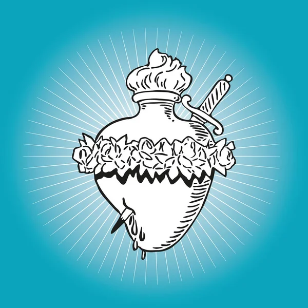Obefläckade hjärtat av Jungfru Maria tatuering illustration design — Stock vektor