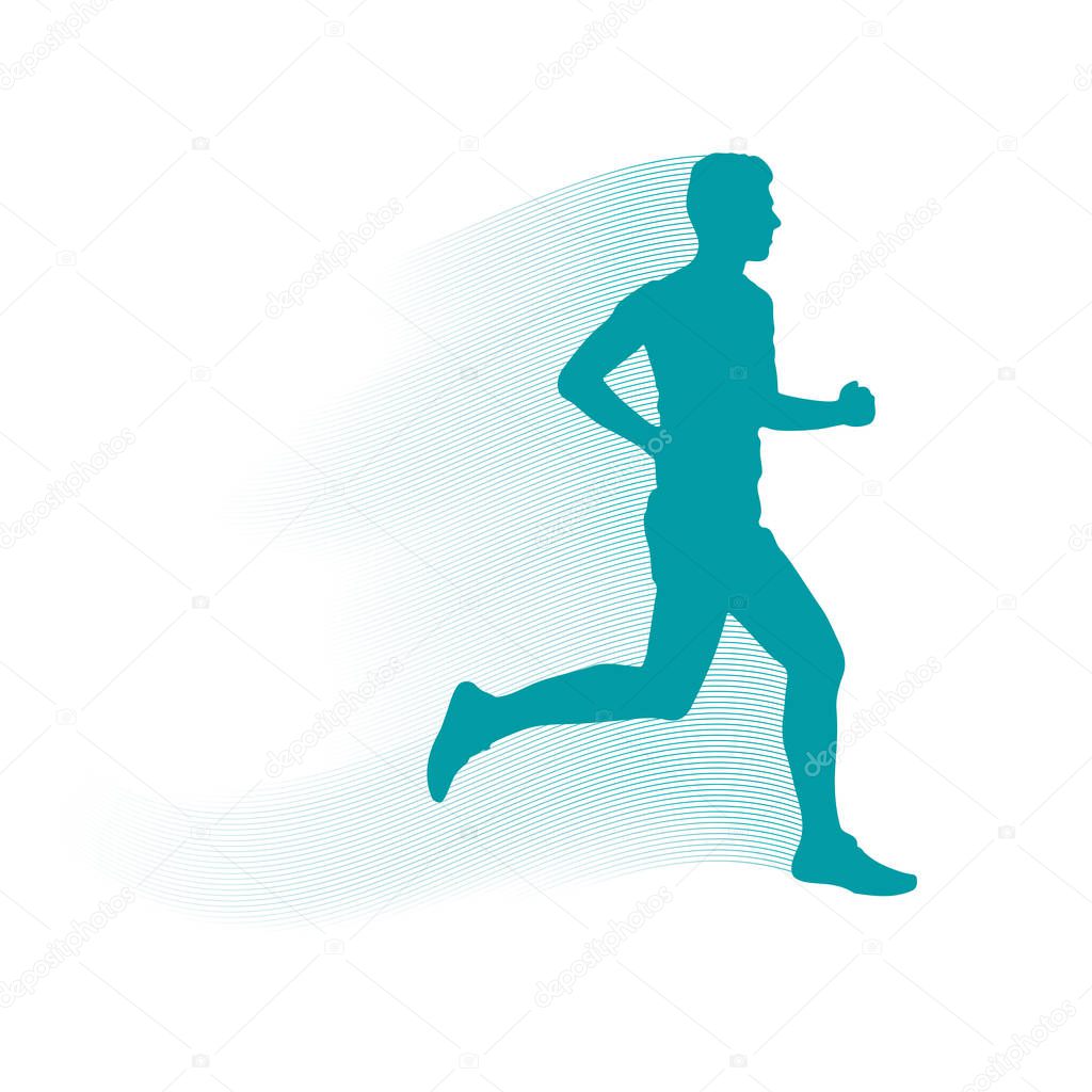 Vector runner and marathon line silhouette symbol