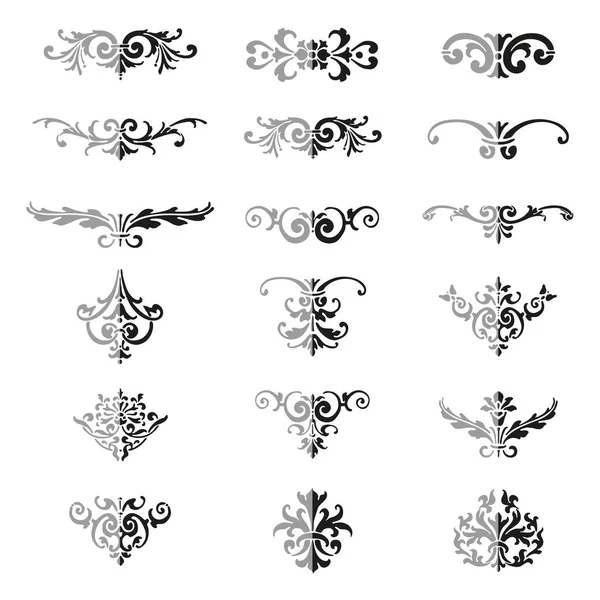 Reihe von blühenden kalligraphischen eleganten Ornamenttrennern - zweifarbige Vektorillustration — Stockvektor