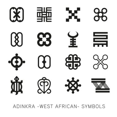 Akan ve adinkra - Batı Afrikalı - simge vektör kümesi