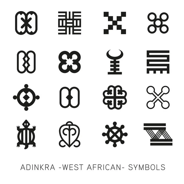 Zestaw akan i adinkra symbole - zachód Afryki - wektor — Wektor stockowy