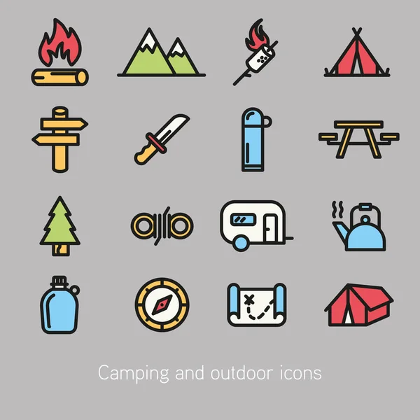 Camping y al aire libre icono colorido vector — Vector de stock