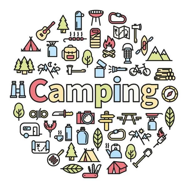 Mot de camping avec icônes — Image vectorielle