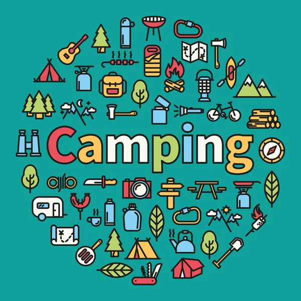 Campingwort mit Symbolen — Stockvektor