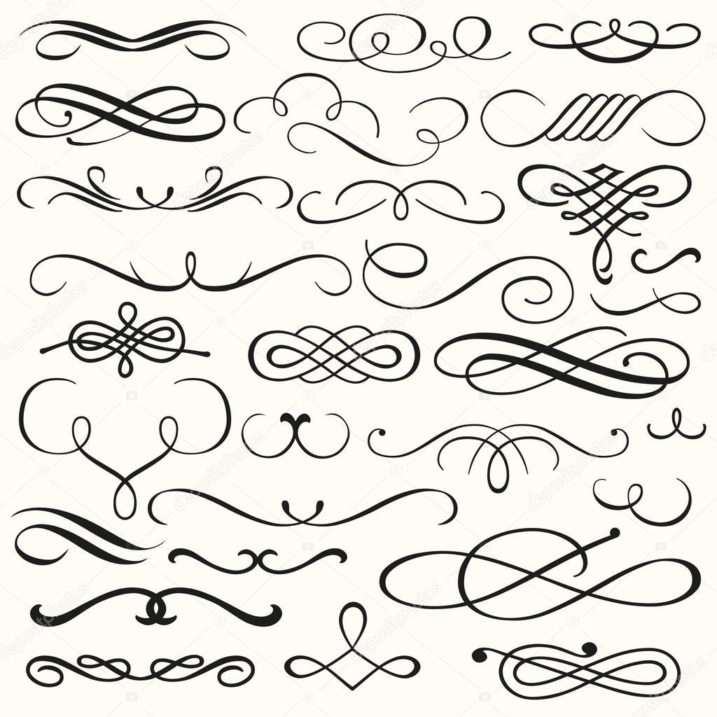 Set vector flourishes. Calligraphic and page decoration design elements. Swirl, scroll and divider.