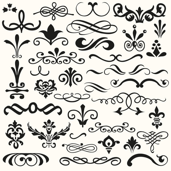 Set vector flourishes. Calligraphic and page decoration design elements. Swirl, scroll and divider.