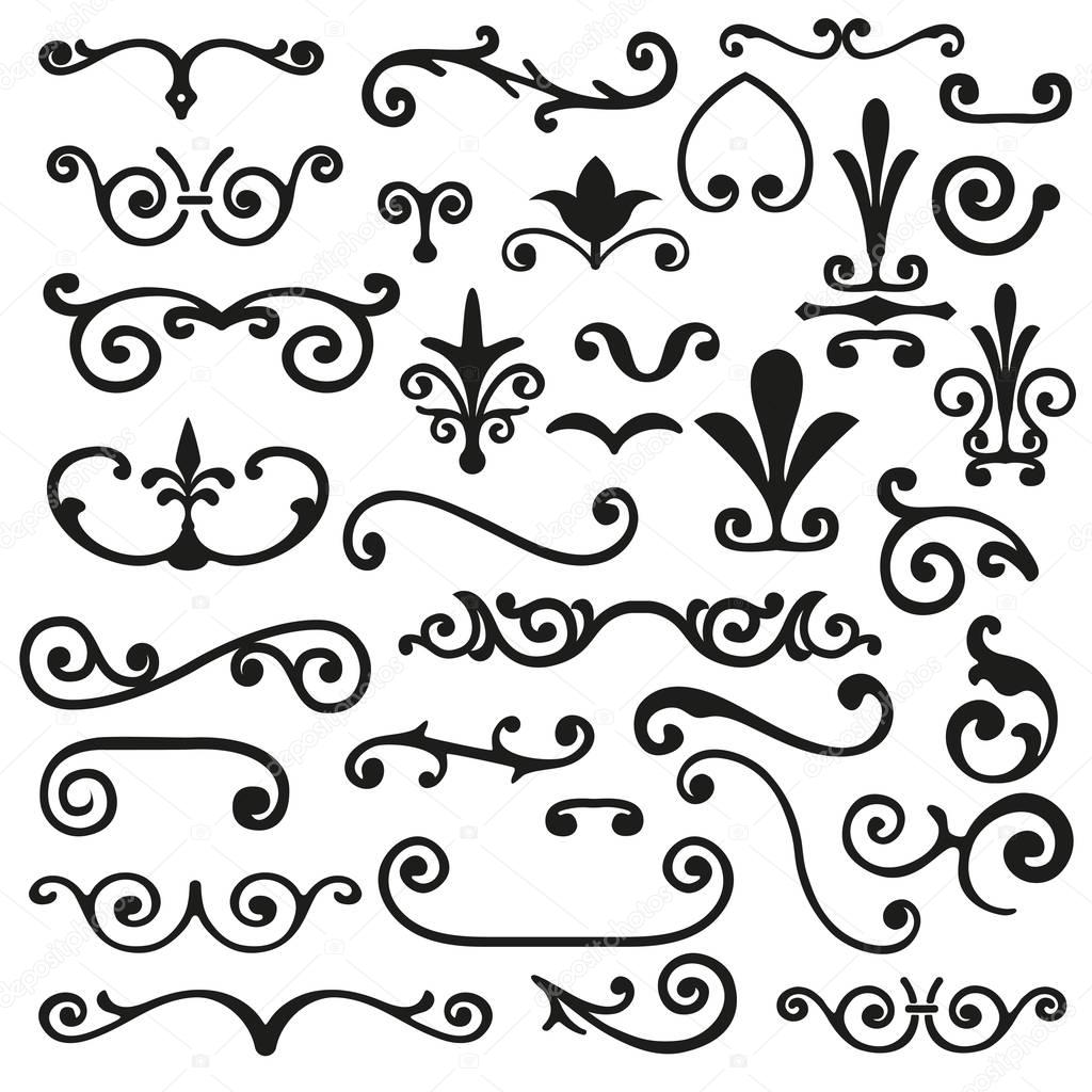 Set of flourishes calligraphic elegant ornament dividers vector illustration