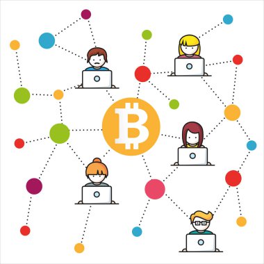 Bitcoin para çevirileri ile insanlar illüstrasyon vektör