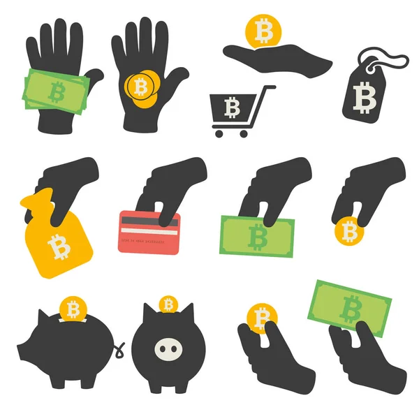 Bitcoin symbols icons vector set — Stock Vector