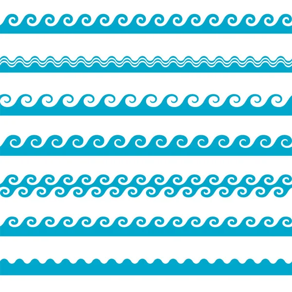 Vektor blaue Welle Symbole auf weißem Hintergrund eingestellt. Wasserwellen — Stockvektor