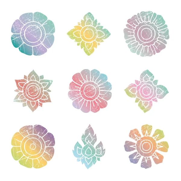 Floral thai colorful grunge vector set — Stock Vector