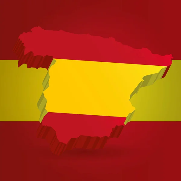 Mapa tridimensional da Espanha em cores bandeira espanhola — Vetor de Stock