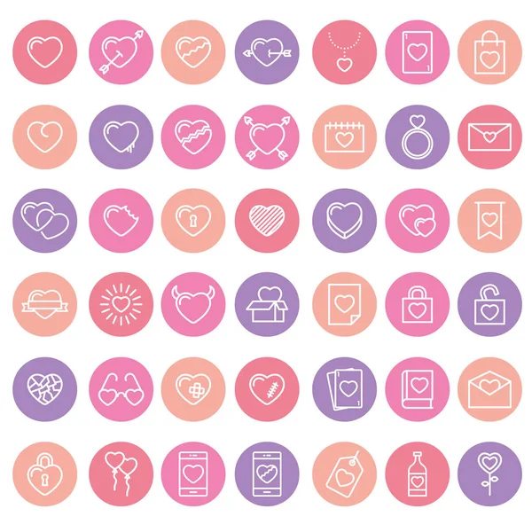 Set of 42 simple icons with heart — Stock Vector