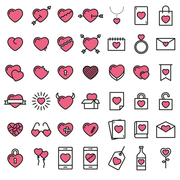 Set di 42 semplici icone con cuore per San Valentino, web desig — Vettoriale Stock