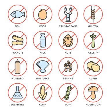 Allergens free icons set clipart