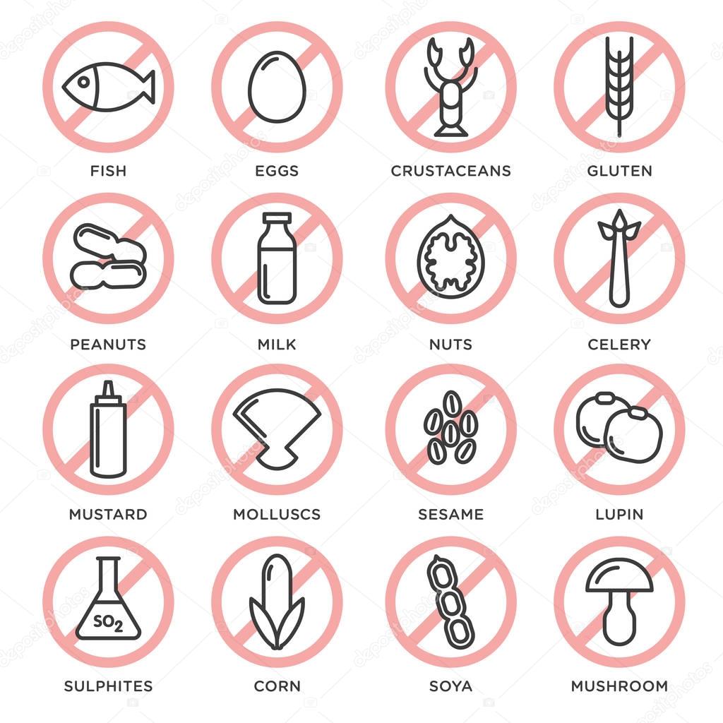 Allergens free icons vector set