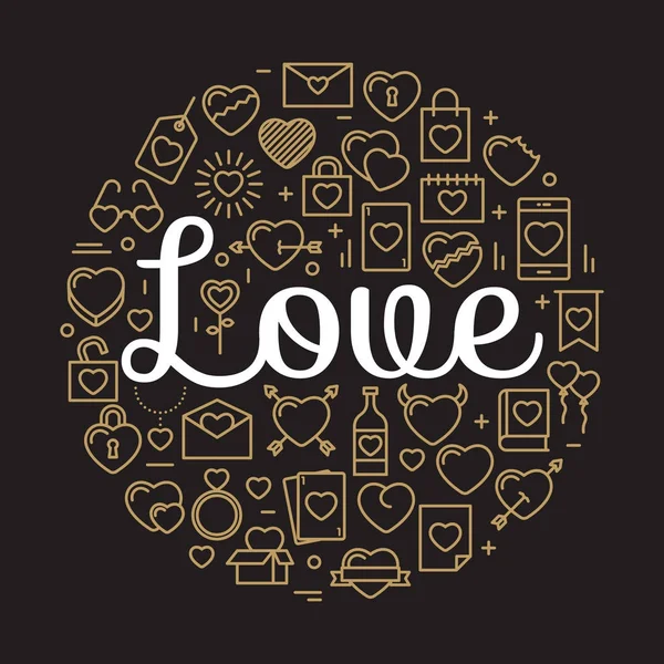 The word Love surrounded by icons and hearts. Vector background — Stock Vector