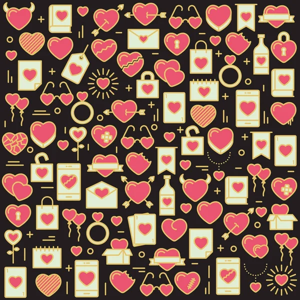 Achtergrond met pictogrammen en harten. Vectorillustratie voor Valent — Stockvector