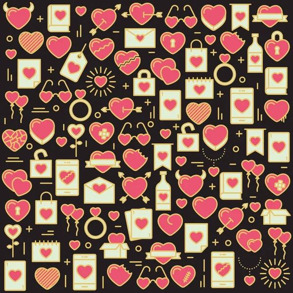 Fondo con iconos y corazones. Ilustración vectorial para Valent — Archivo Imágenes Vectoriales