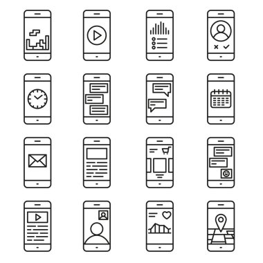 Vektör Icon set anahat tarzı akıllı telefon işlevlerini ve apps.