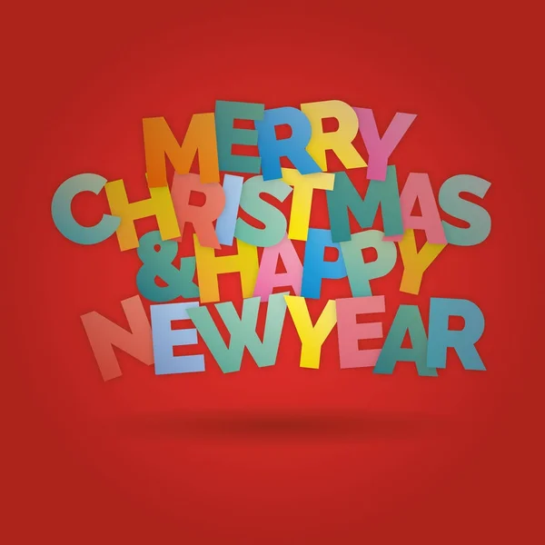 Merry Christmas and happy New Year colorful lettering background — Stock Vector