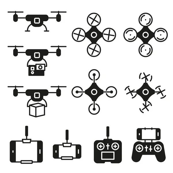 Repülő drone lapos ikonok, fehér háttér. — Stock Vector
