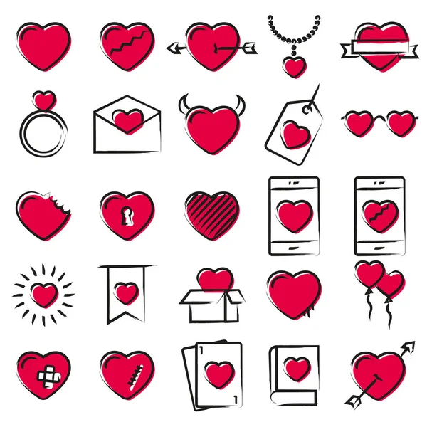 Corazones iconos mano dibujado estilo vector ilustración . — Archivo Imágenes Vectoriales