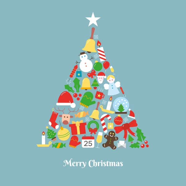 Weihnachtsbaum mit Symbolen, Vektorillustration. für Banner, Einladung, Plakat — Stockvektor