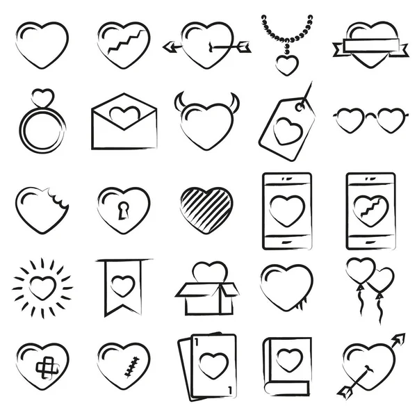Cuori icone disegnato a mano stile vettoriale illustrazione . Vettoriali Stock Royalty Free