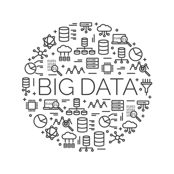 The words Big Data surrounded by icons — Stock Vector