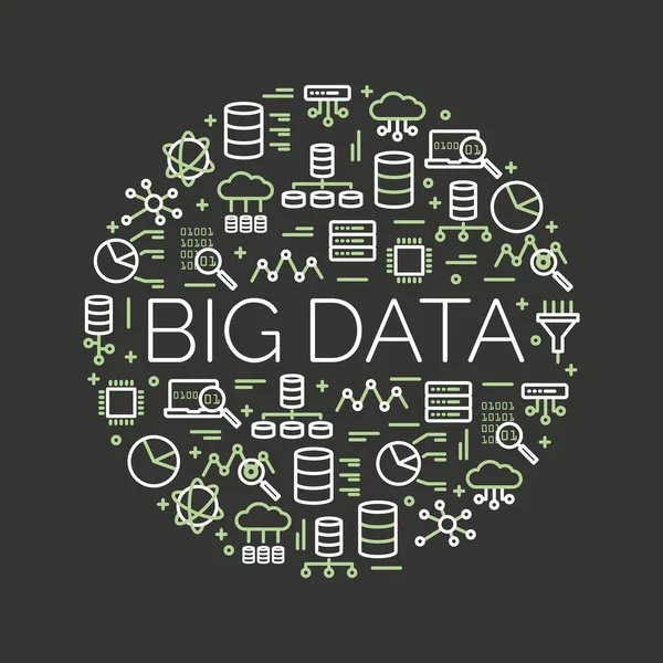 คําว่า Big Data ล้อมรอบด้วยไอคอน — ภาพเวกเตอร์สต็อก