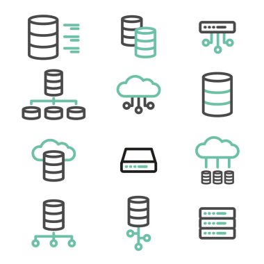Veritabanı, sunucu vektör hat simgeler basit bir set.