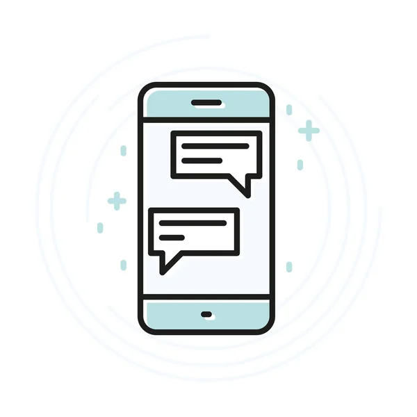 Chat-sessie over smartphone overzicht pictogram. Platte lijn vectorillustratie. — Stockvector