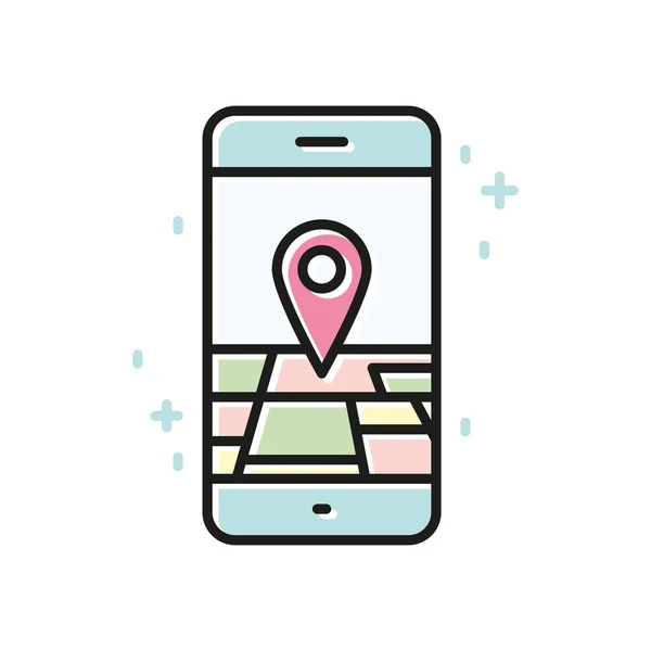 Smartphone GPS linear ícone linha vetor ilustração . — Vetor de Stock