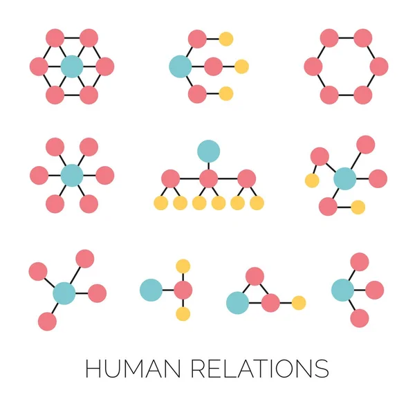 Menschliche Beziehungen einfache Diagramme. Hierarchie, Verbindungen, Organisationen Diagramme Vektorillustrationen — Stockvektor