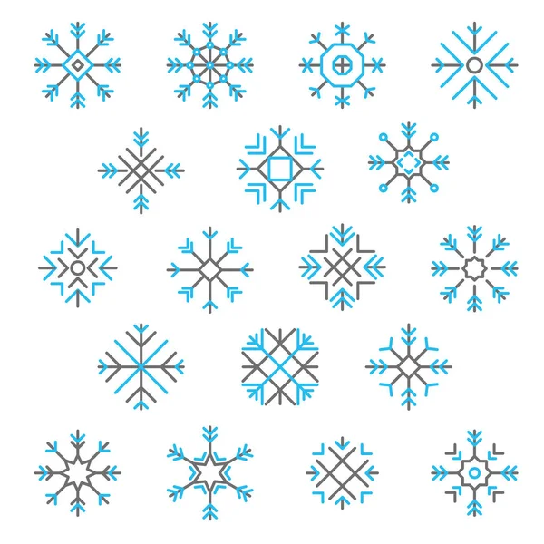 Linea design piatto fiocchi di neve vettore Natale, Inverno e Capodanno — Vettoriale Stock