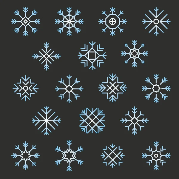 Flache Designlinie Schneeflocken Vektor Weihnachten, Winter und Neujahr — Stockvektor