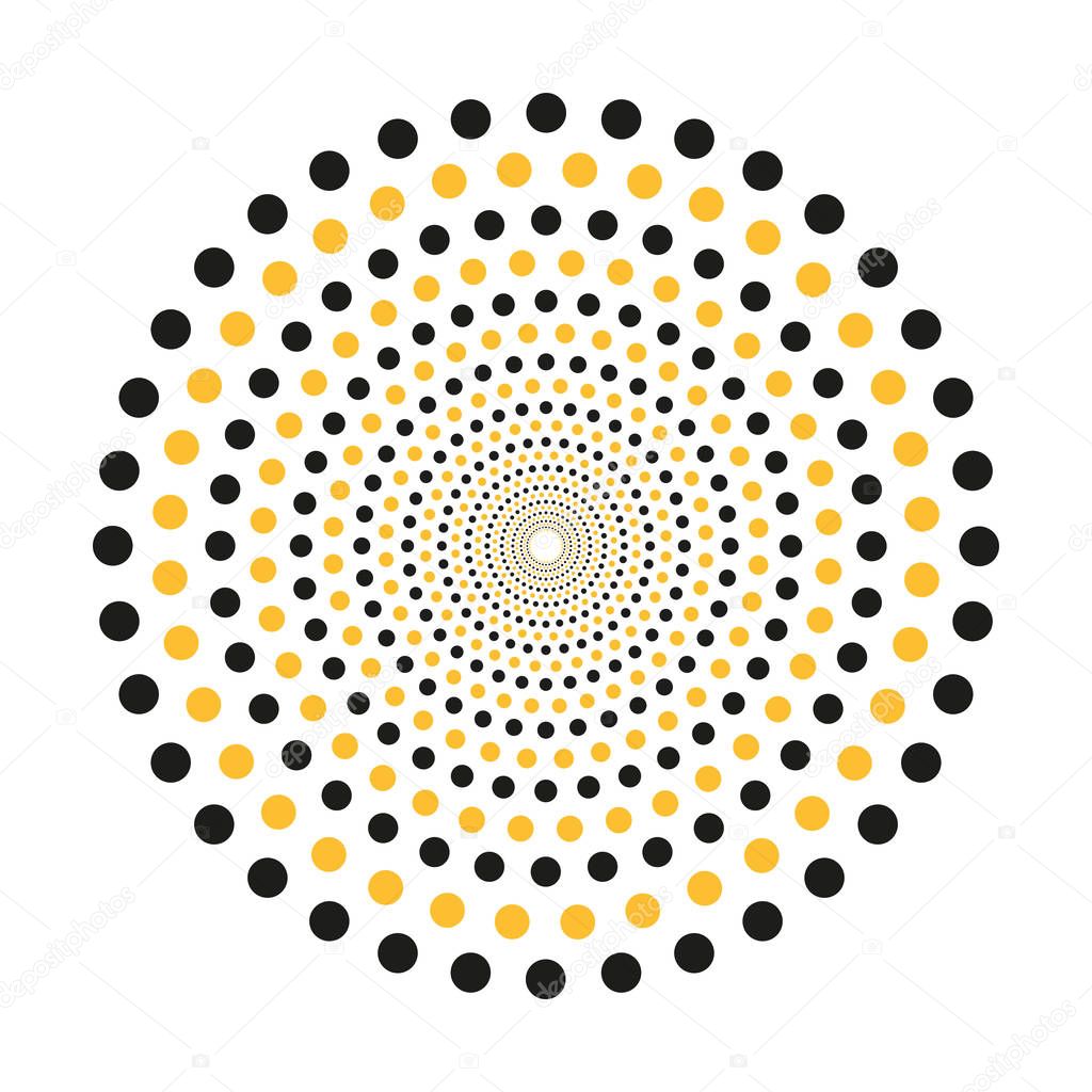 Concentric dots in circular form. Abstract vector texture background