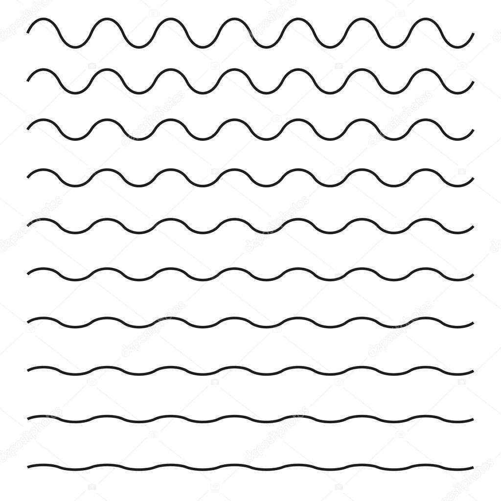 Set of wavy horizontal lines. Vector design element