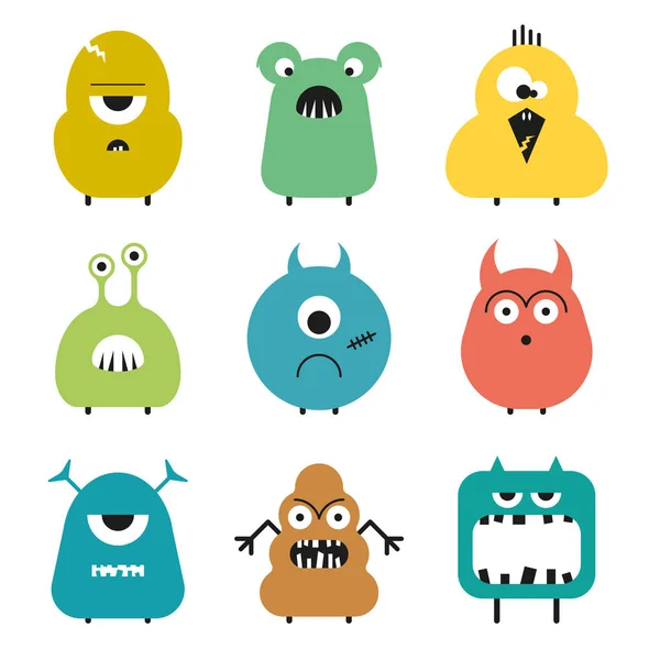 Ensemble vectoriel de dessins animés mignon drôle monstres colorés — Image vectorielle