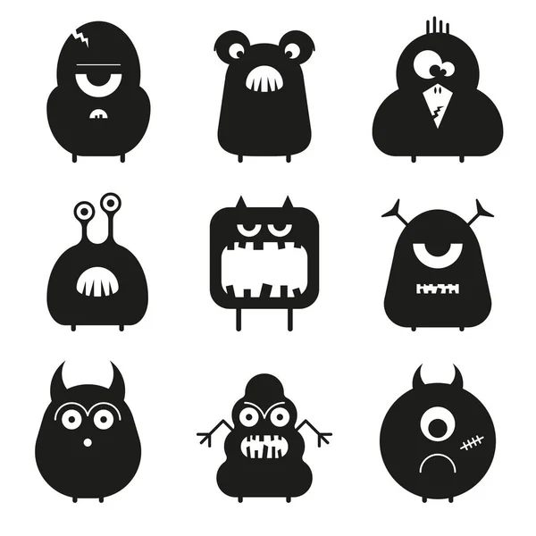 Conjunto de vectores de dibujos animados divertidos monstruos lindos aislados en blanco. ¡Sil! — Archivo Imágenes Vectoriales