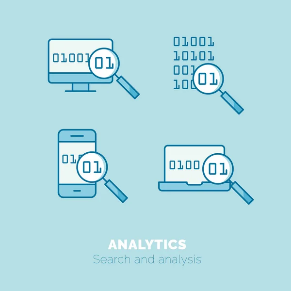 Jednoduché ikony sady Analytics plochých vector tenká linie koncepce designu Stock Ilustrace