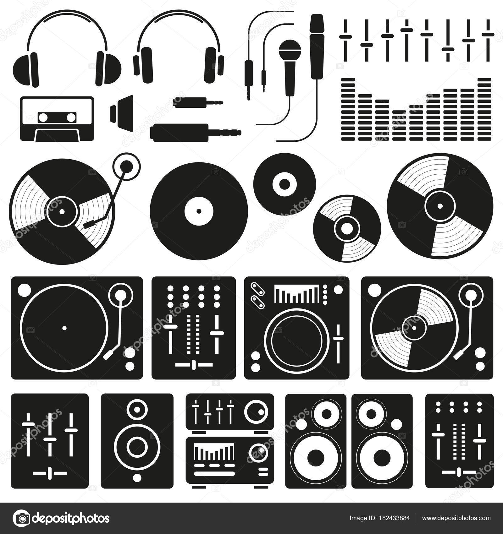 Ícone de música vetorial definido no fundo branco. Ícones da equipe do Dj  Vetor de ©alvaroc 182433884, image size:1600x1700