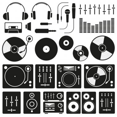 Müzik simgesi beyaz arka plan üzerinde seti vektör. Dj personel simgeleri