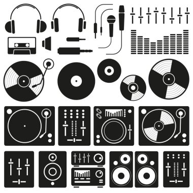 Vector Music icon set on white background. Icons of Dj staff clipart
