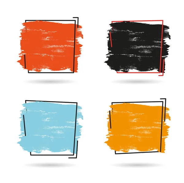 Set Grunge Pinsel Farbe Textur Design Acryl Strich Poster über quadratischen Rahmen Vektor. perfektes Design für Überschrift, Logo und Banner. — Stockvektor